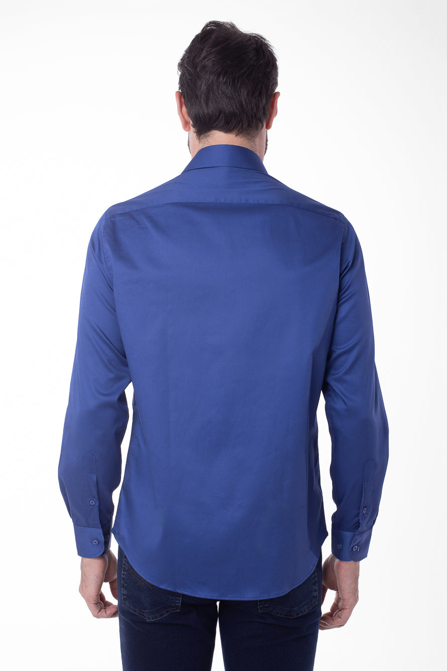 Camisa Manga Longa Cetim Lisa - Azul Bic