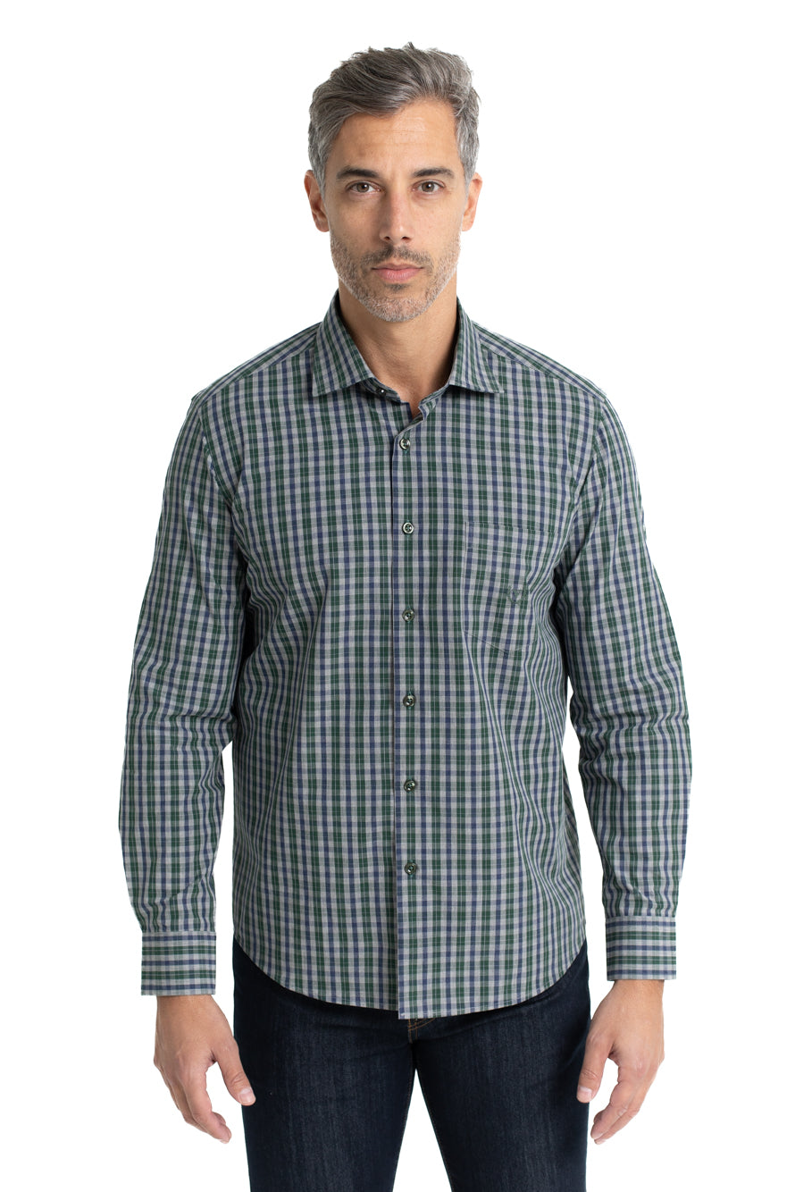 Camisa Xadrez Colarinho Italiano Easy Iron - Verde