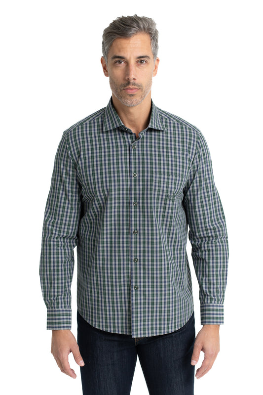 Camisa Xadrez Colarinho Italiano Easy Iron - Verde