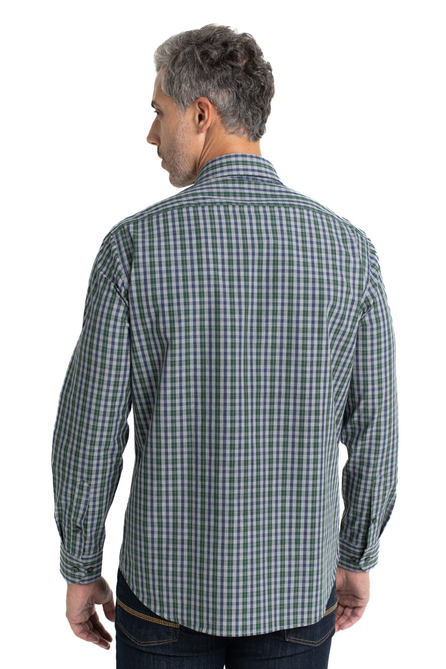 Camisa Xadrez Colarinho Italiano Easy Iron - Verde