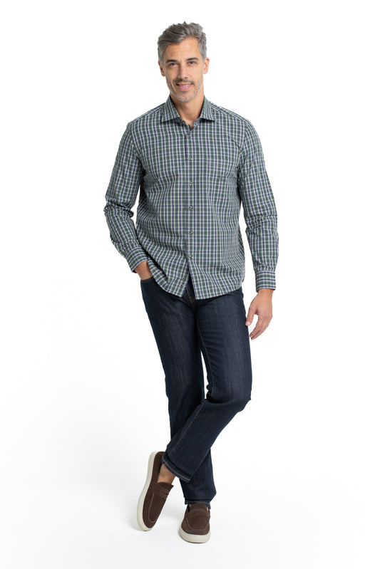 Camisa Xadrez Colarinho Italiano Easy Iron - Verde