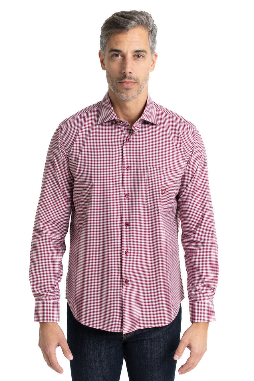 Camisa Xadrez Colarinho Italiano Easy Iron - Vermelho