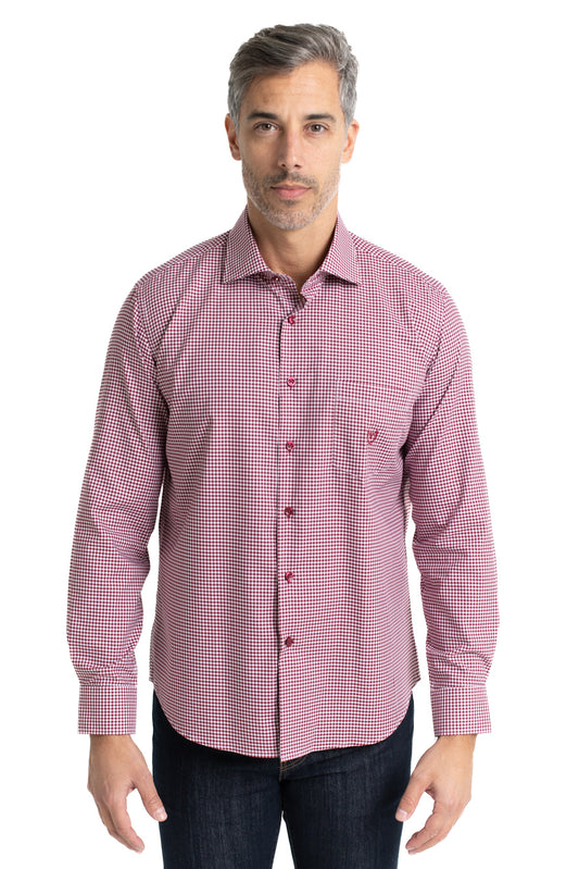 Camisa Xadrez Colarinho Italiano Easy Iron - Vermelho