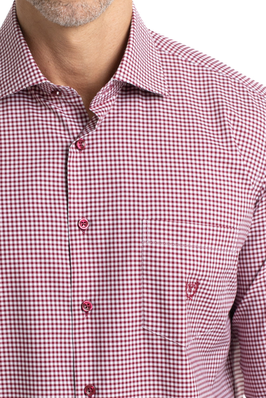 Camisa Xadrez Colarinho Italiano Easy Iron - Vermelho