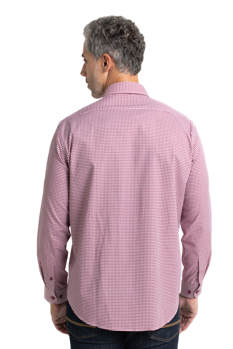 Camisa Xadrez Colarinho Italiano Easy Iron - Vermelho