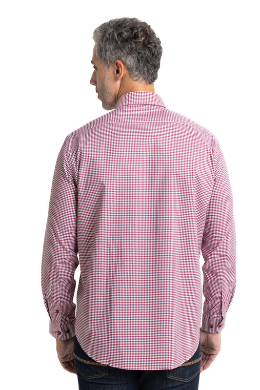 Camisa Xadrez Colarinho Italiano Easy Iron - Vermelho