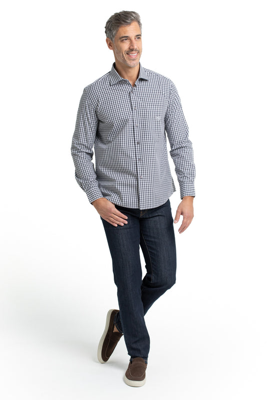 Camisa Xadrez Colarinho Italiano Easy Iron - Grafite