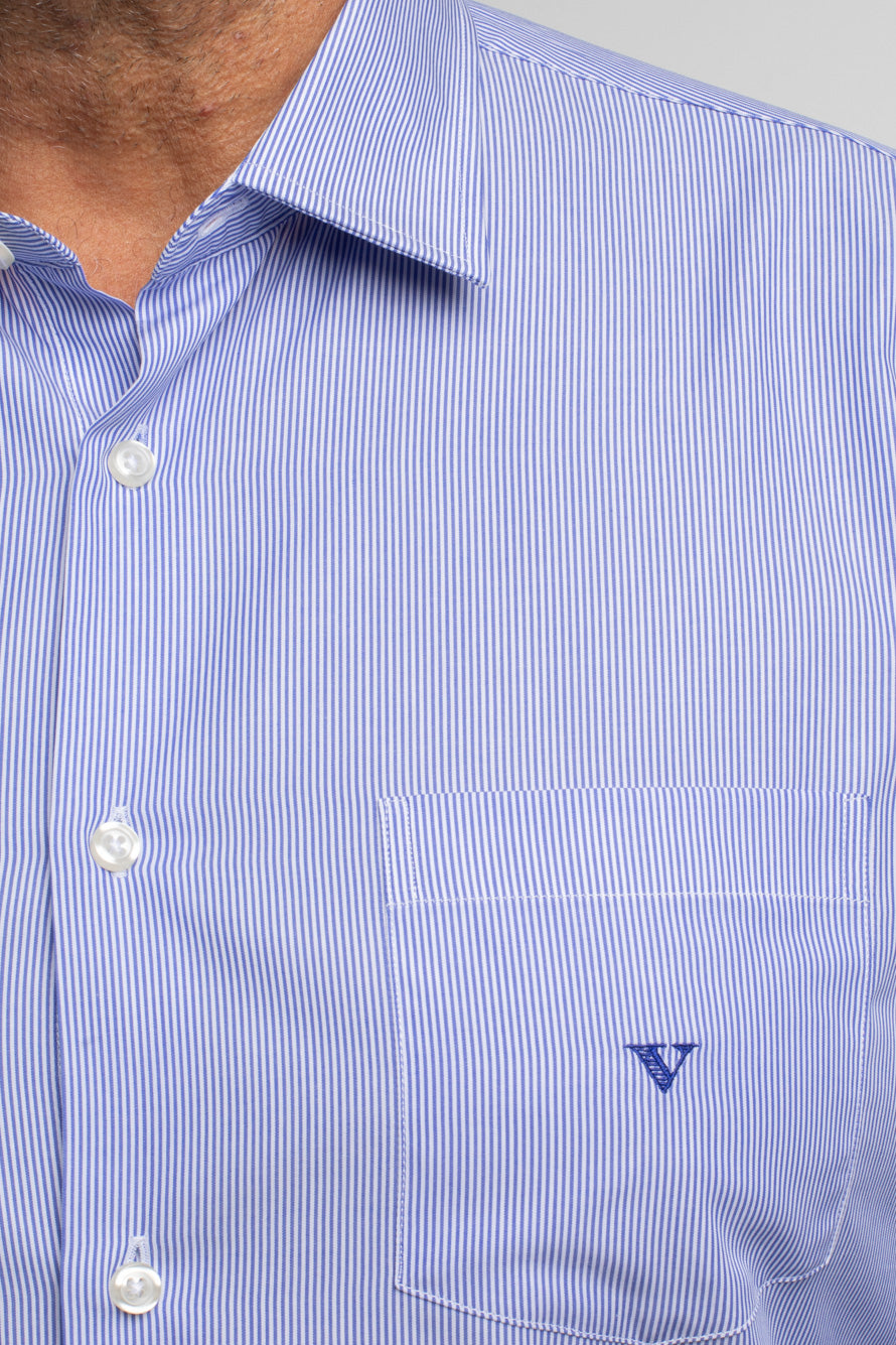 Camisa Regular Com Bolso Algodão Listrada - Azul Medio