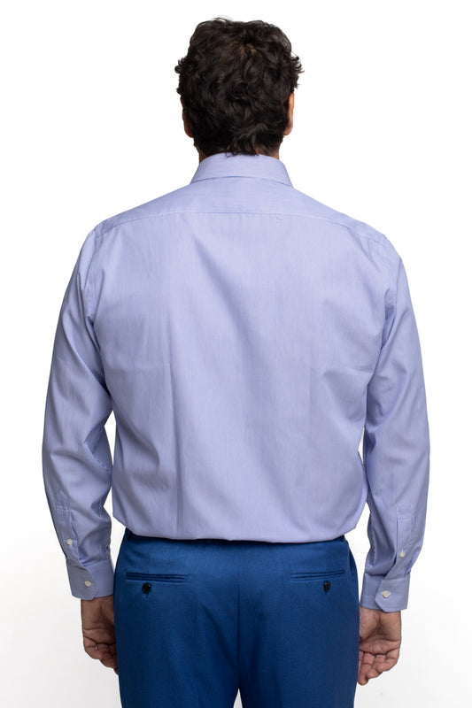 Camisa Regular Com Bolso Algodão Listrada - Azul Medio