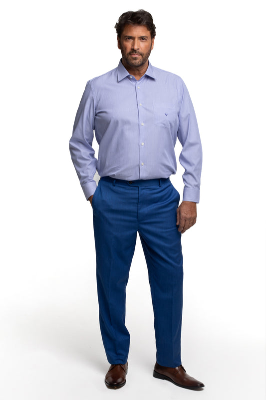 Camisa Regular Com Bolso Algodão Listrada - Azul Medio