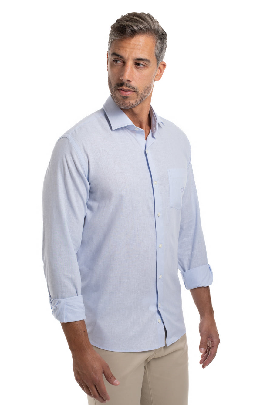 Camisa Slim Linho Algodão - Azul Claro