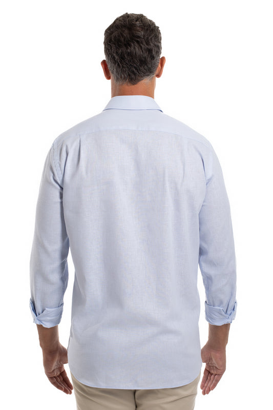 Camisa Slim Linho Algodão - Azul Claro