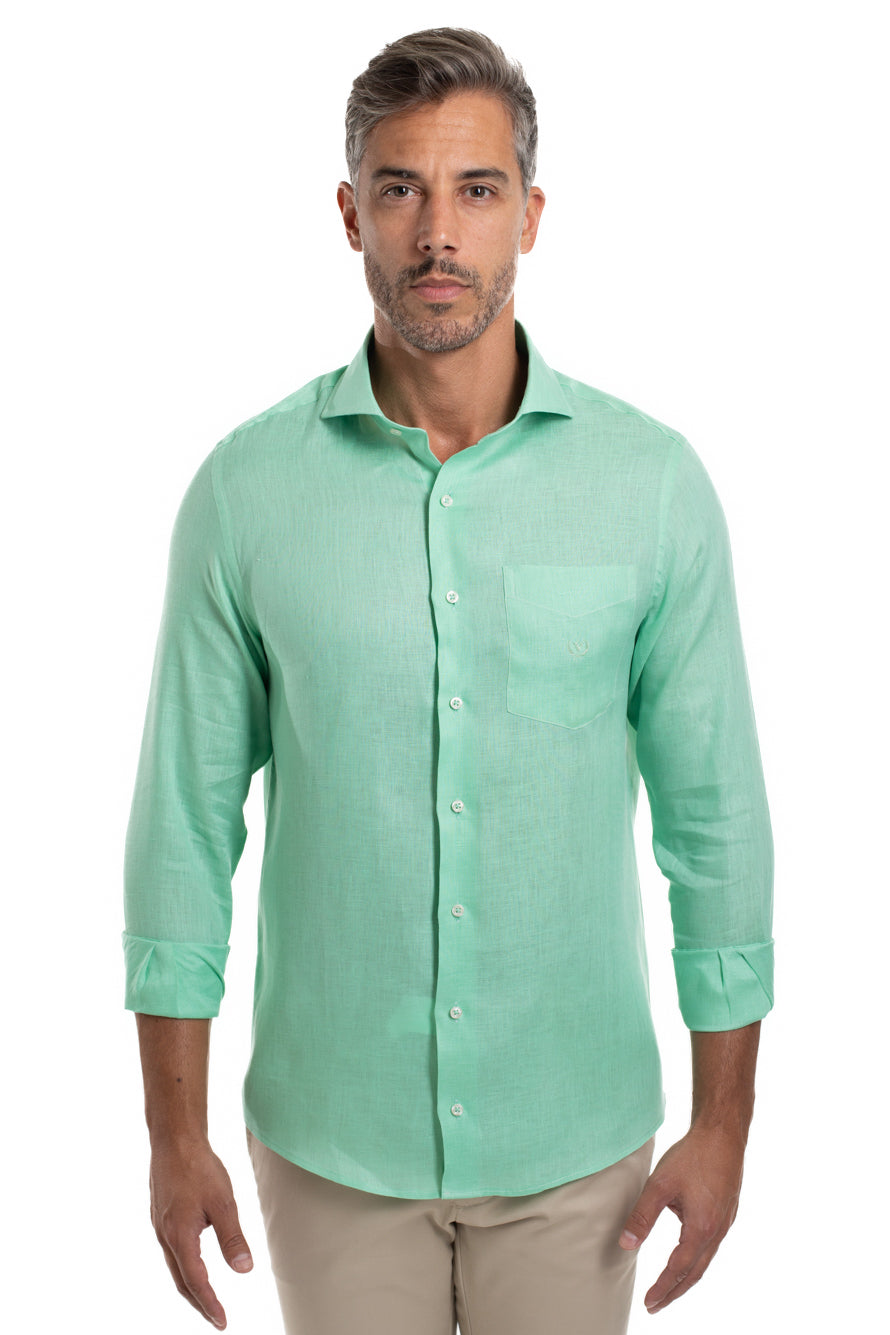Camisa Slim Linho - Verde