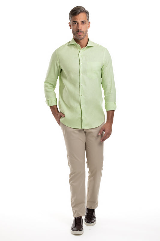 Camisa Slim Linho - Verde Limao