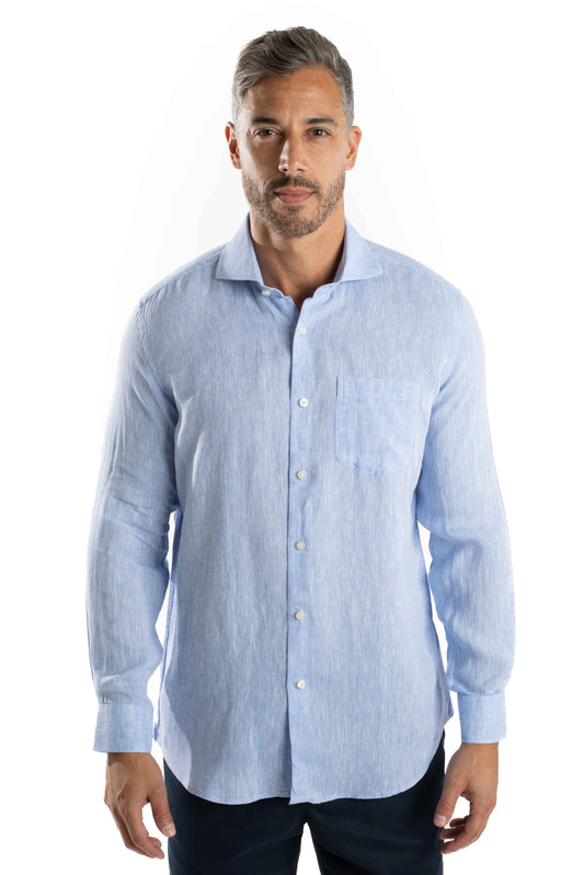 Camisa Manga Longa Linho - Azul.