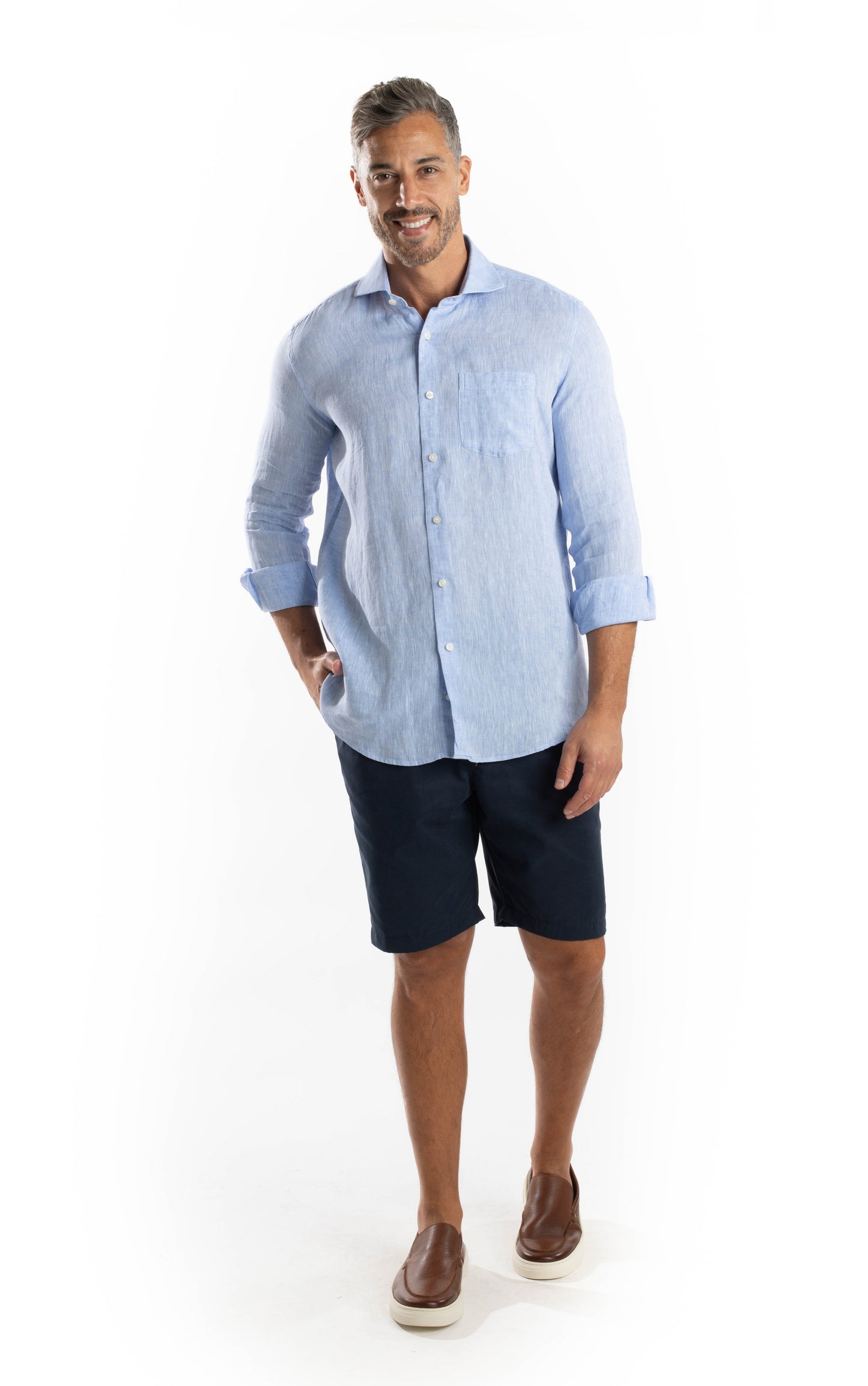 Camisa Manga Longa Linho - Azul.