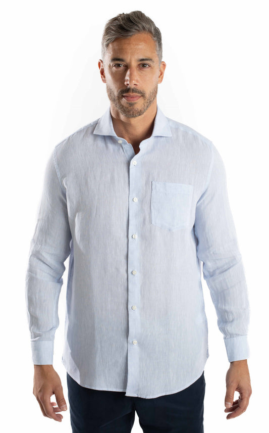 Camisa Manga Longa Linho - Azul Claro