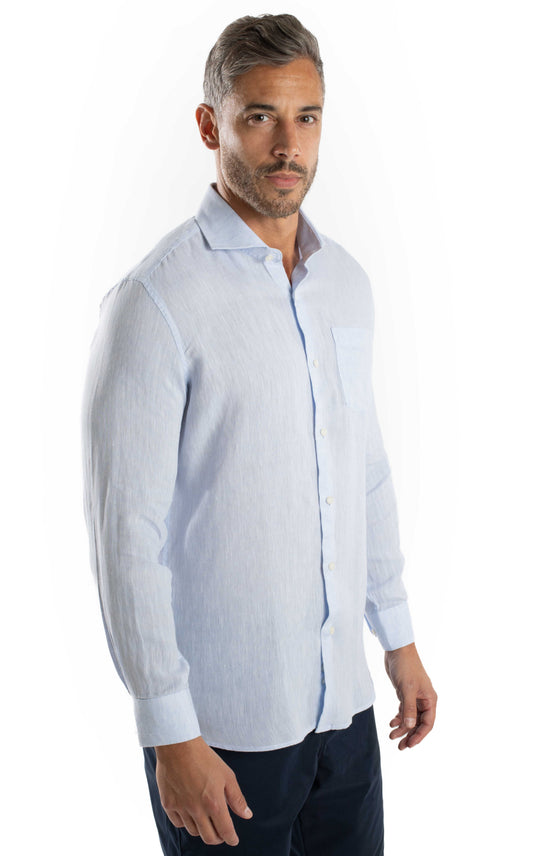 Camisa Manga Longa Linho - Azul Claro