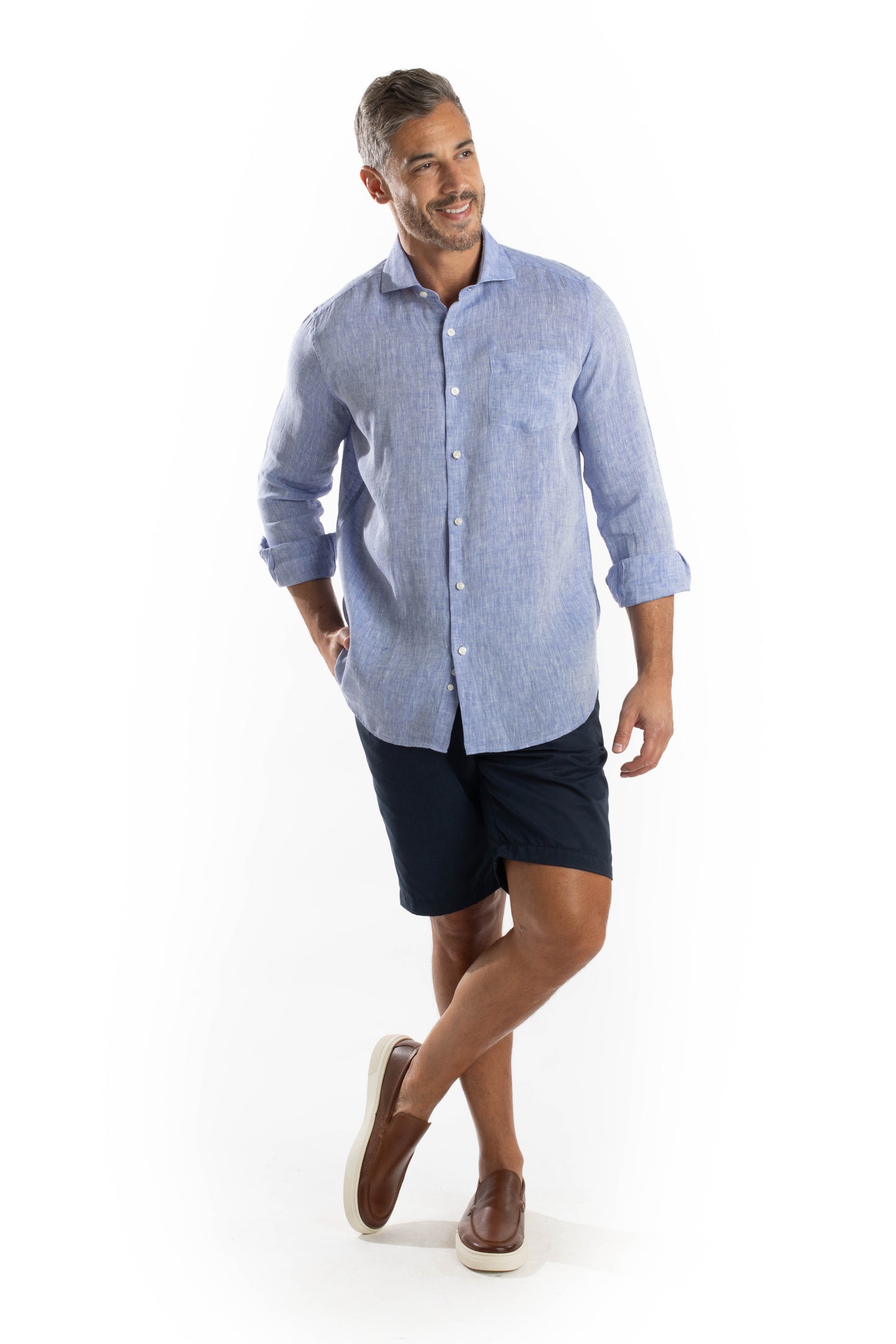 Camisa Manga Longa Linho - Azul Celeste