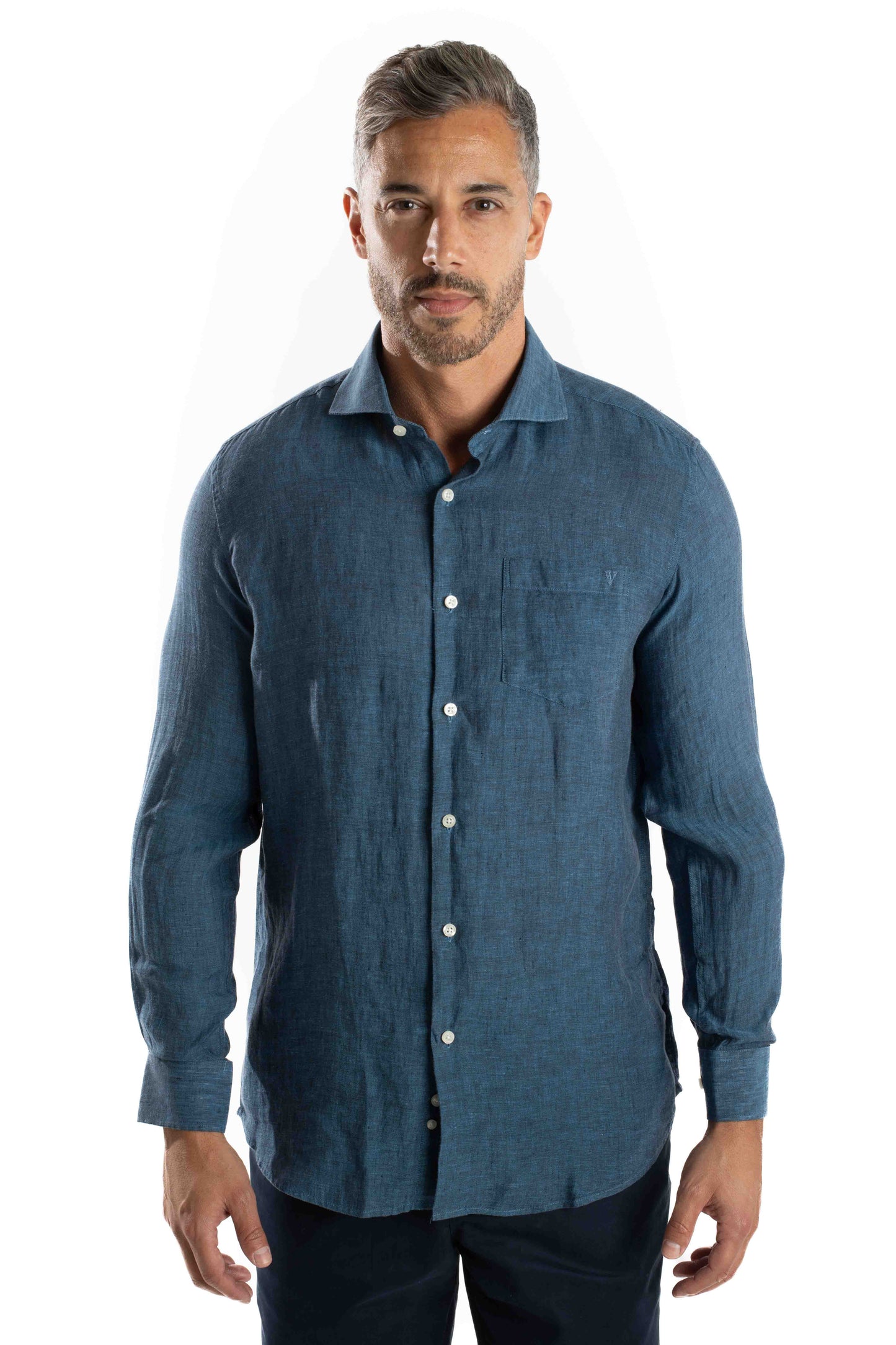 Camisa Manga Longa Linho - Azul Escuro
