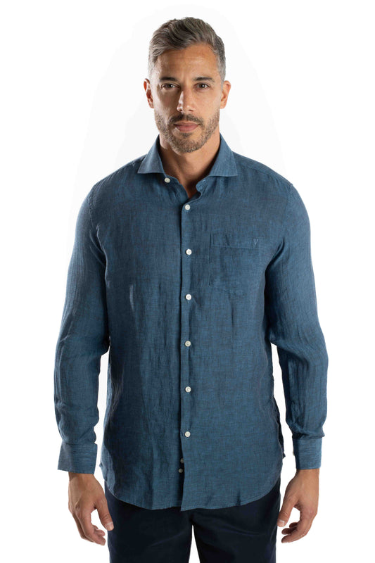 Camisa Manga Longa Linho - Azul Escuro