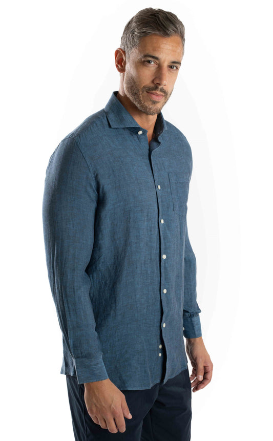 Camisa Manga Longa Linho - Azul Escuro