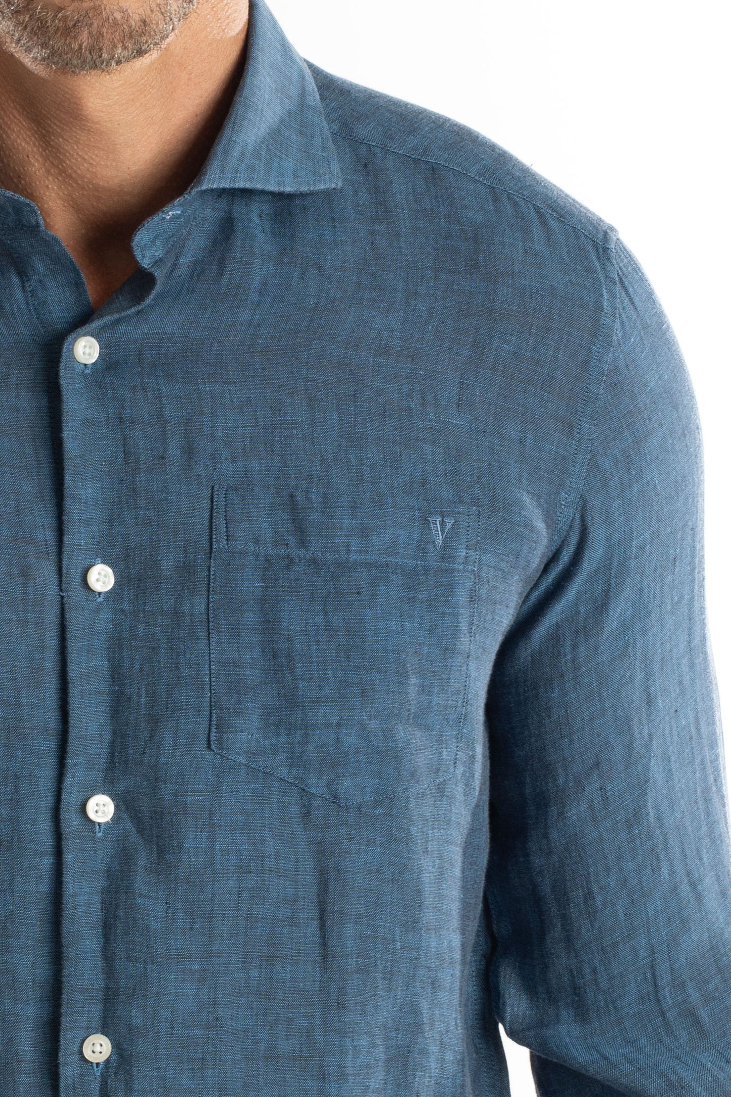 Camisa Manga Longa Linho - Azul Escuro