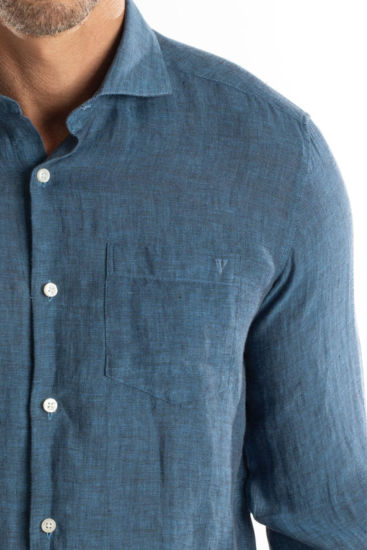 Camisa Manga Longa Linho - Azul Escuro