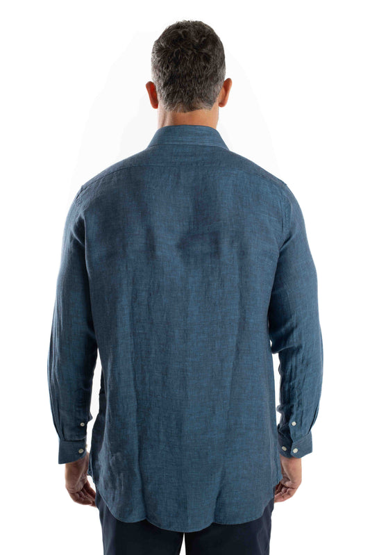 Camisa Manga Longa Linho - Azul Escuro