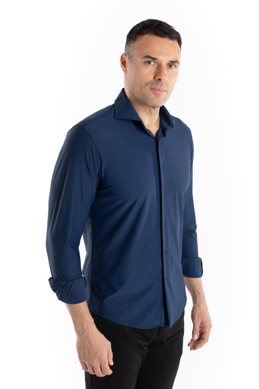 Camisa Manga Longa Slim Malha Poliamida - Marinho