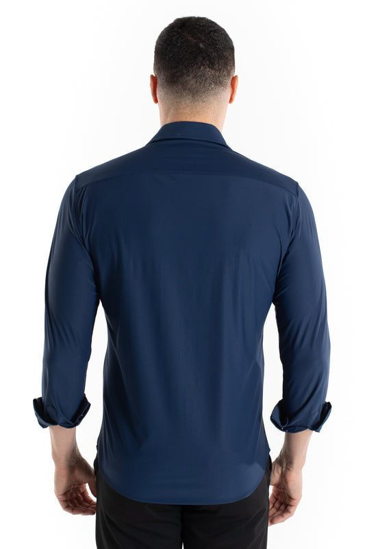 Camisa Manga Longa Slim Malha Poliamida - Marinho