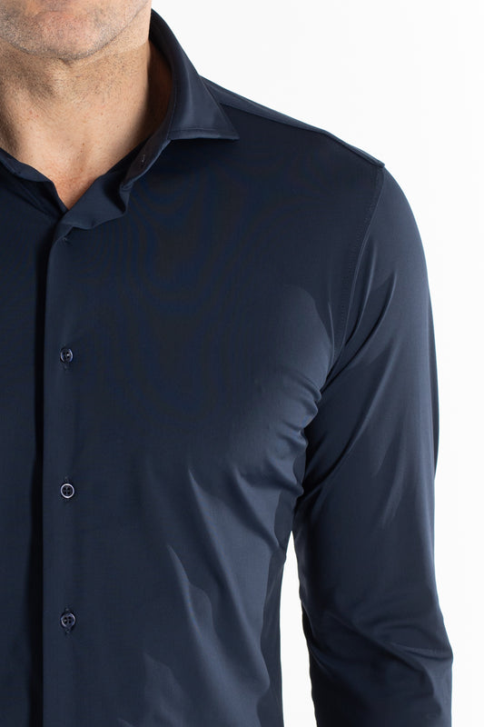 Camisa Manga Longa Slim Malha Poliamida - Marinho Noite