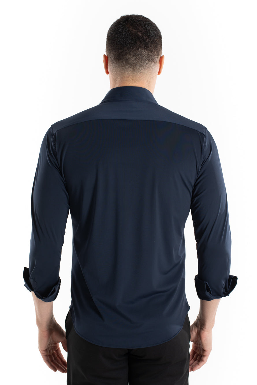 Camisa Manga Longa Slim Malha Poliamida - Marinho Noite