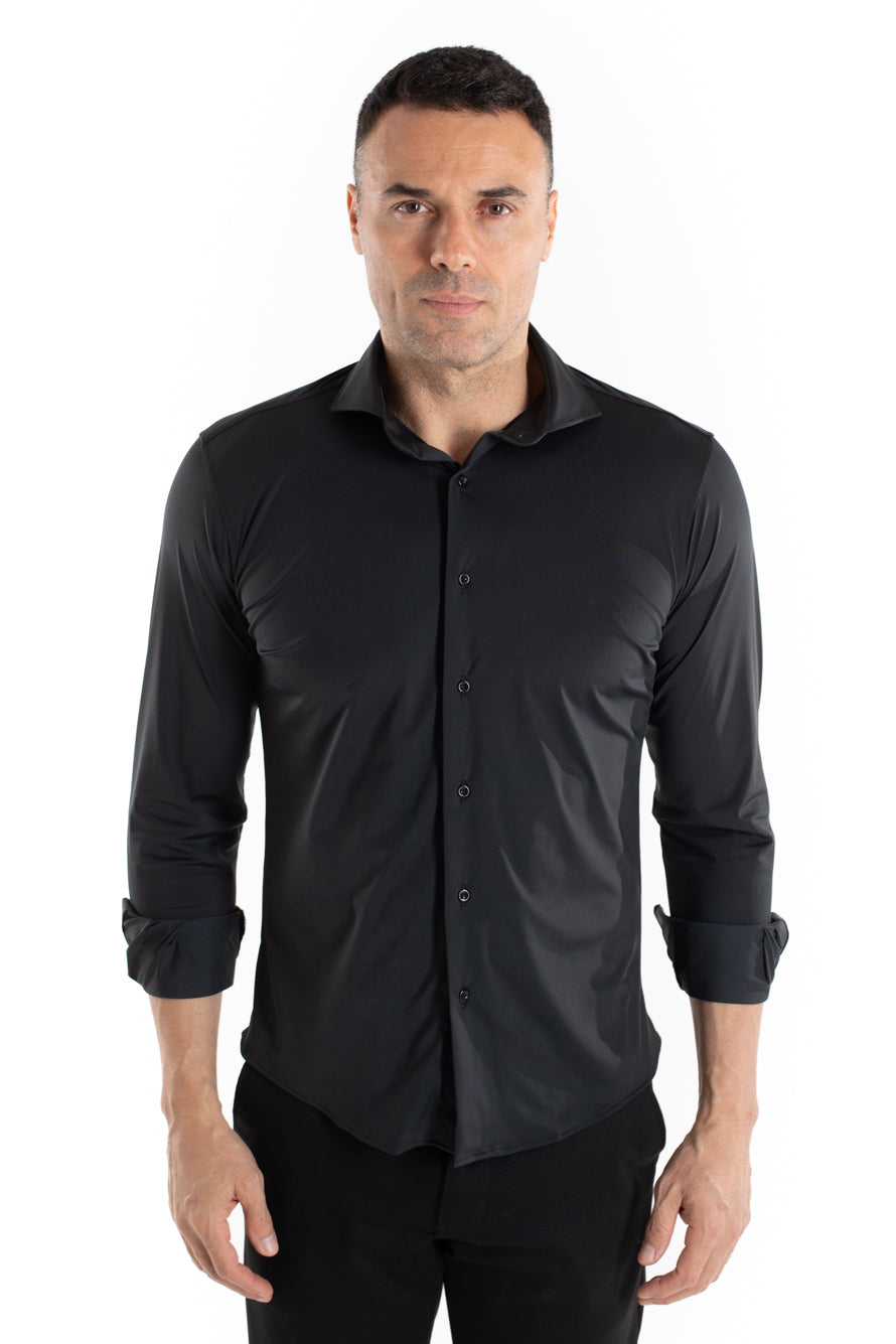 Camisa Manga Longa Slim Malha Poliamida - Black