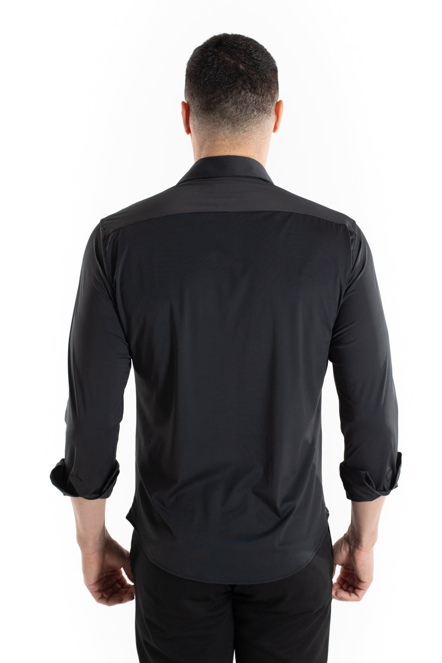 Camisa Manga Longa Slim Malha Poliamida - Black