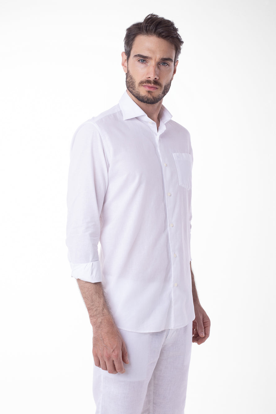 Camisa Manga Longa Linho Com Algodão - Branco