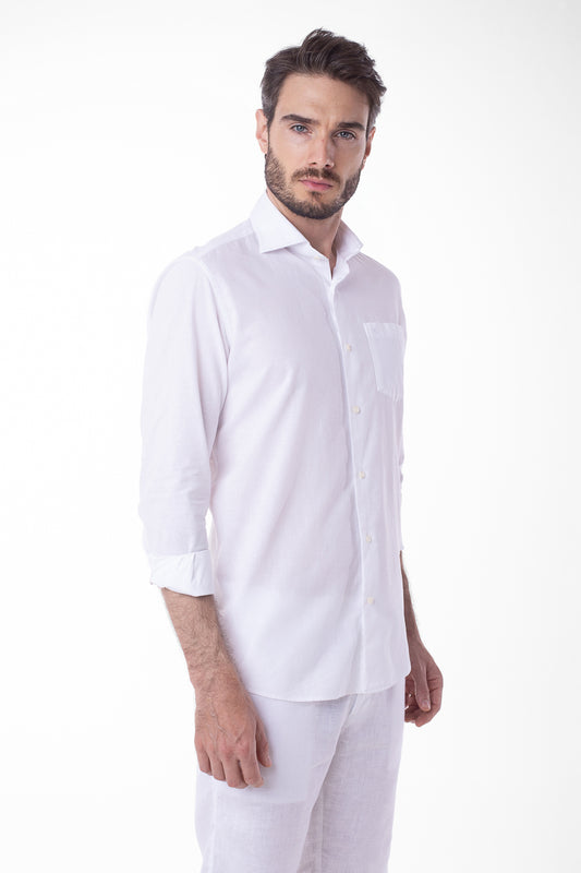 Camisa Manga Longa Linho Com Algodão - Branco