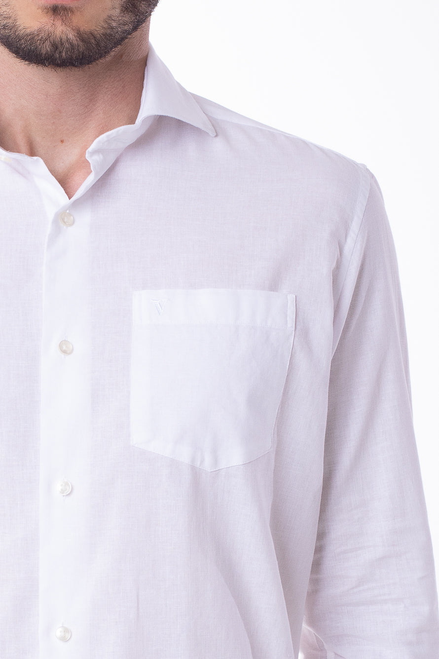 Camisa Manga Longa Linho Com Algodão - Branco