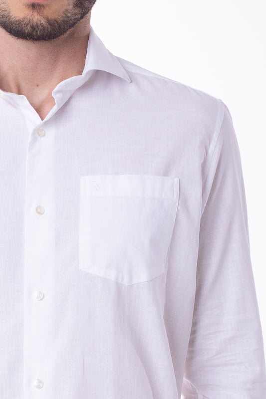 Camisa Manga Longa Linho Com Algodão - Branco