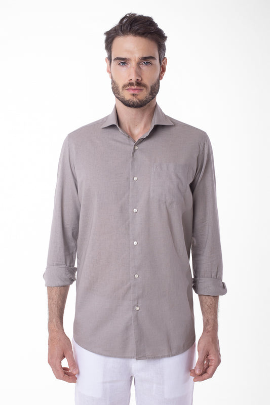 Camisa Manga Longa Linho Com Algodão - Khaki