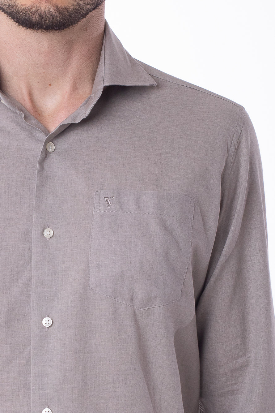 Camisa Manga Longa Linho Com Algodão - Khaki