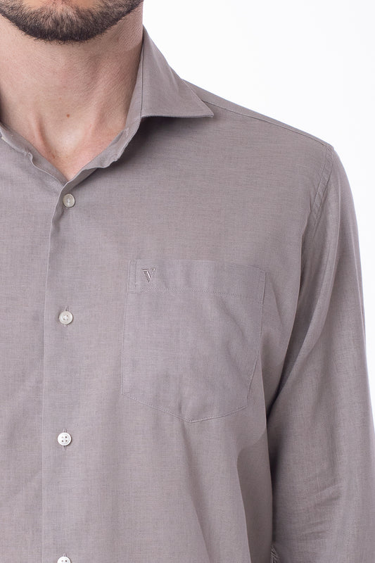 Camisa Manga Longa Linho Com Algodão - Khaki