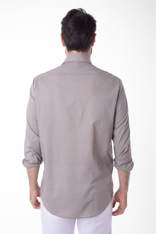 Camisa Manga Longa Linho Com Algodão - Khaki