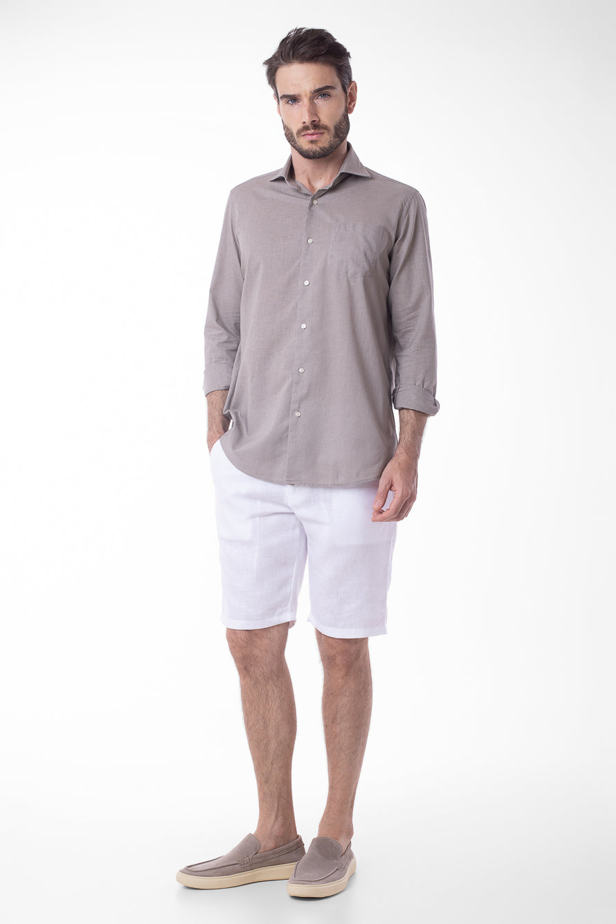 Camisa Manga Longa Linho Com Algodão - Khaki