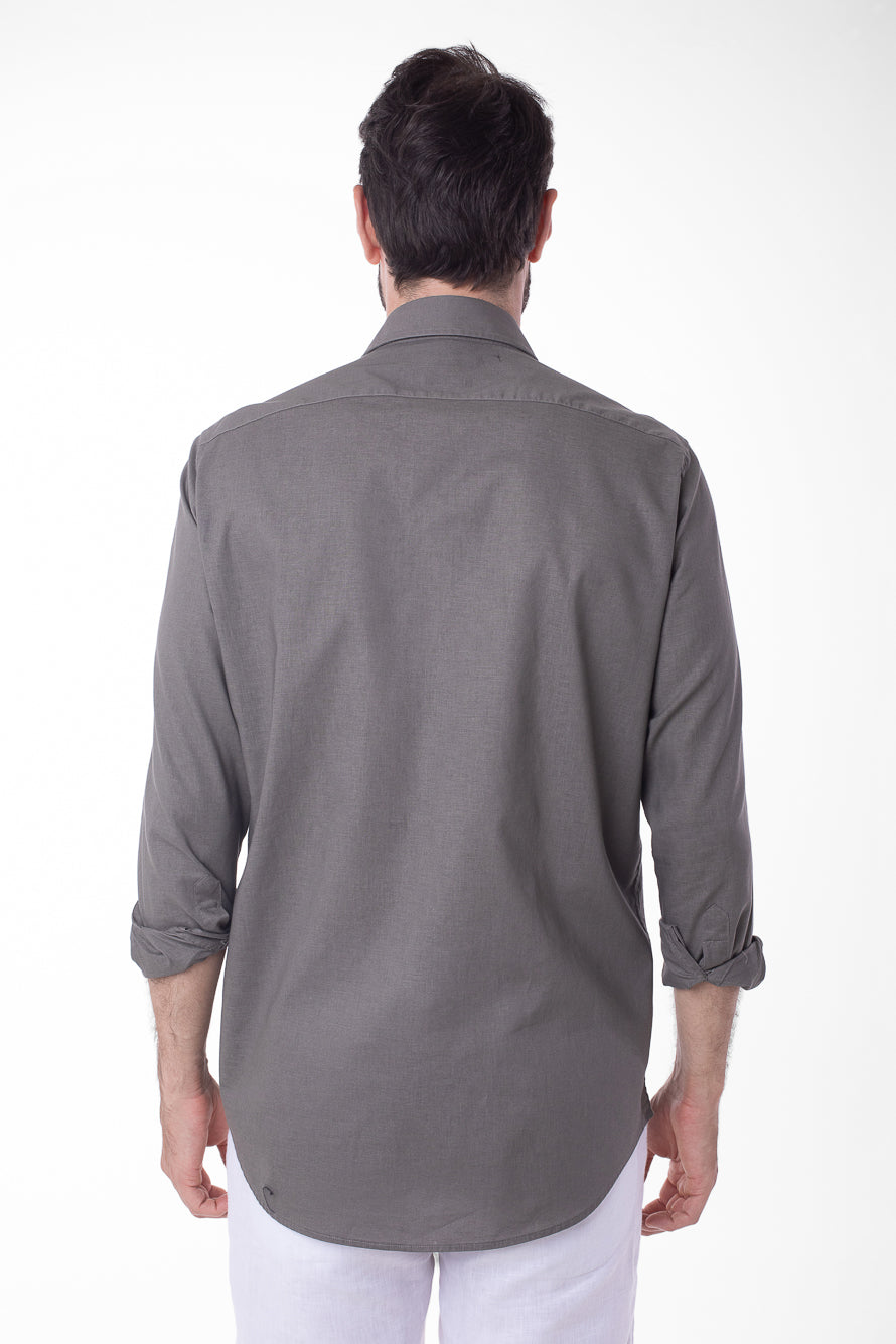 Camisa Manga Longa Linho Com Algodão - Verde Musgo