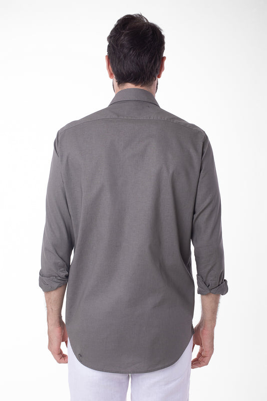 Camisa Manga Longa Linho Com Algodão - Verde Musgo