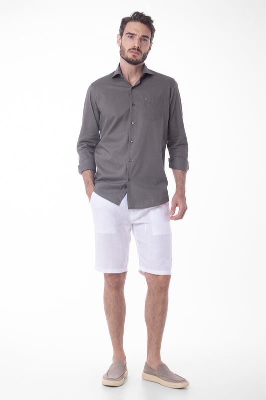 Camisa Manga Longa Linho Com Algodão - Verde Musgo
