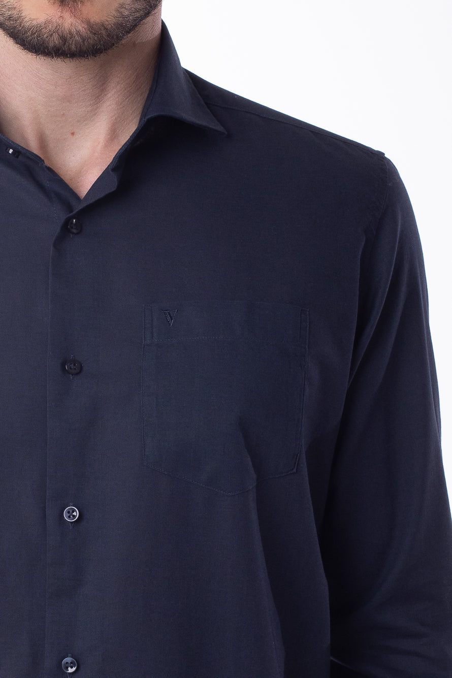 Camisa Manga Longa Linho Com Algodão - Marinho Noite