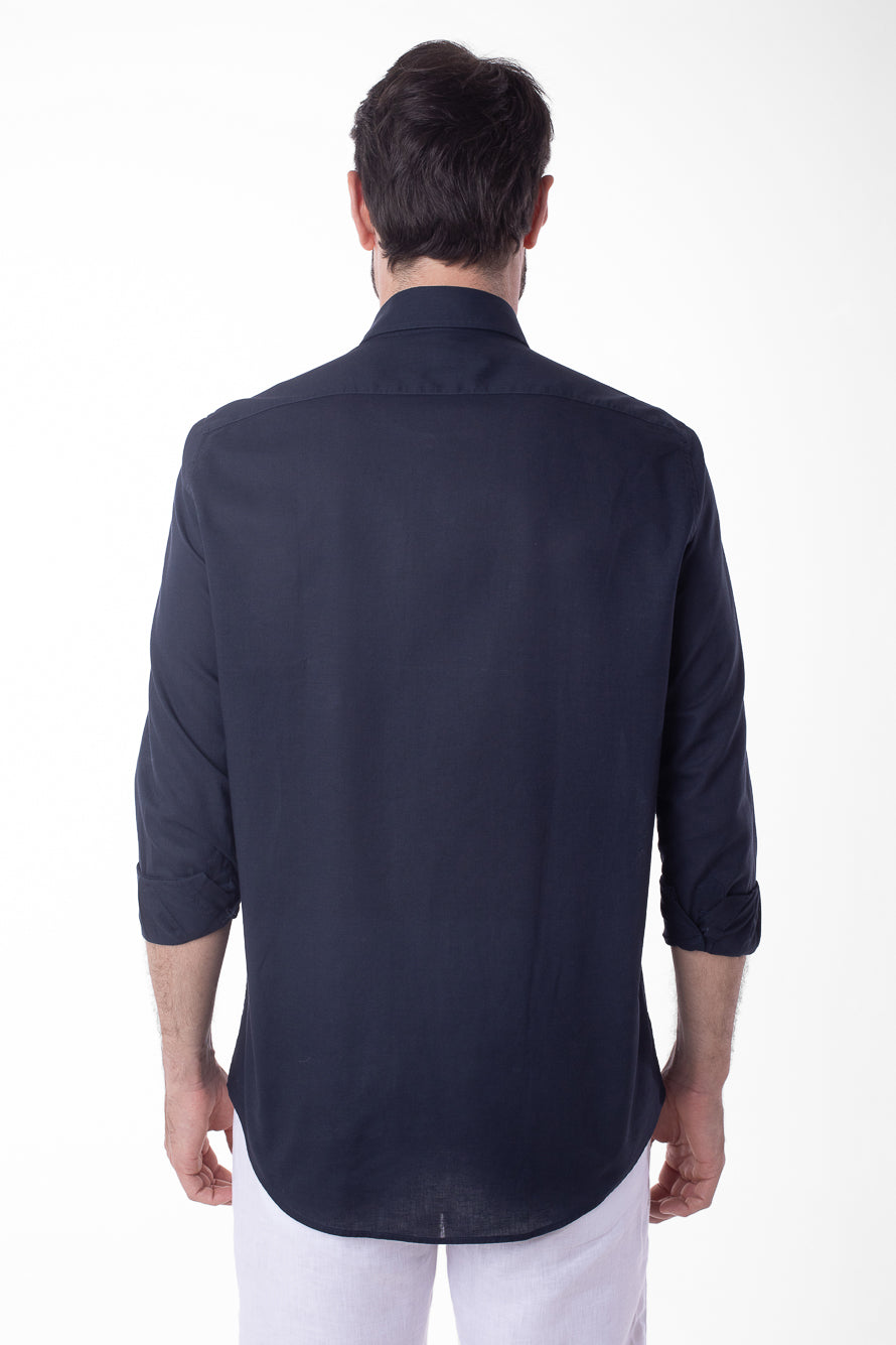 Camisa Manga Longa Linho Com Algodão - Marinho Noite