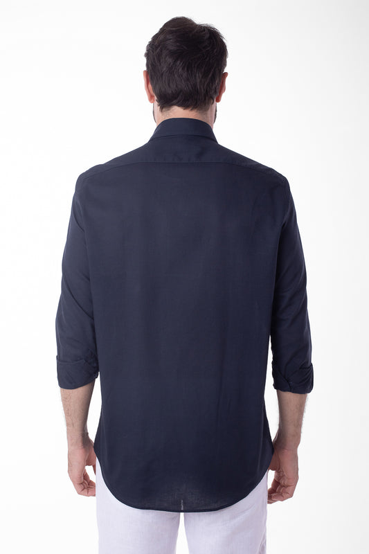 Camisa Manga Longa Linho Com Algodão - Marinho Noite